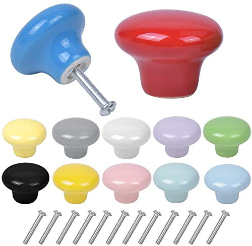 12PCS Bouton de Porte d'Armoire Coloré 32MM Poignées Rondes Céramique Poignées Boutons de Meubles Solides Unique Trou Boutons de Tiroir Poignée de Porte pour chambre d'Enfant Porte Placard Armoire