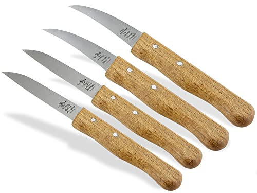 Set de 4 couteaux à légumes de Solingen Acier inoxydable Fabriqué en Allemagne avec manche en bois et avec des lames tranchantes pour couper les fruits et légumes