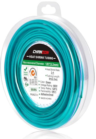 Chanzon 3:1 Ratio 1/8 (3.2mm) Heat Shrink Tubing - Marine Grade Waterproof Adhesive Lined - 8Ft Roll (2.5M Total Length) Green Polyolefin Sleeving Wrap Shrinking 3 to 1 Ratio 1pcs