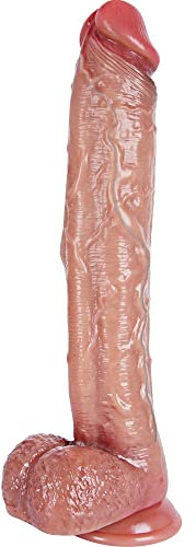 Silikon 32cm-XL-Dildos, kleine Eichel, extra lange, doppelter Silikonfett-Riesendildo mit saugnapf, riesiges Produkt, dickes großes Spielzeug, gefälschter Penis, Braun