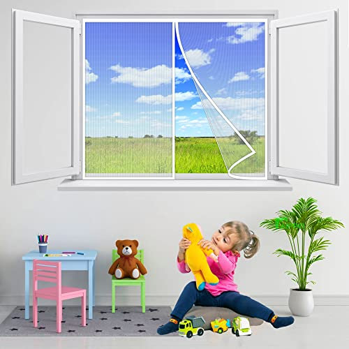 Moskitonetze für Fenster, 90x120 cm Fliegengitter für Fenster, Magnetvorhang Fliegennetz Moskitonetz, Insektenschutz Fenster für BalkonFenster KellerFenster, Weiß P