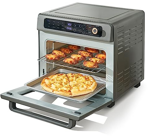 VEVOR 12-IN-1 Air Fryer Toaster Oven, 25L Convection Oven, 1700W Toaster Ovens Countertop Combo with Grill, Pizza Pan, Gloves, 12 Slices Toast, 12-inch Pizza, Home and Commercial Use (Grey)