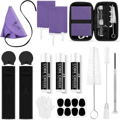 Boao 23 Pcs Clarinet Cleaning Kit All in One Accessories Set with Swab, Reed Boxes, Cork Grease, and Thumb Rest Essential Care Kit for Clarinet Wind Instruments(Purple)
