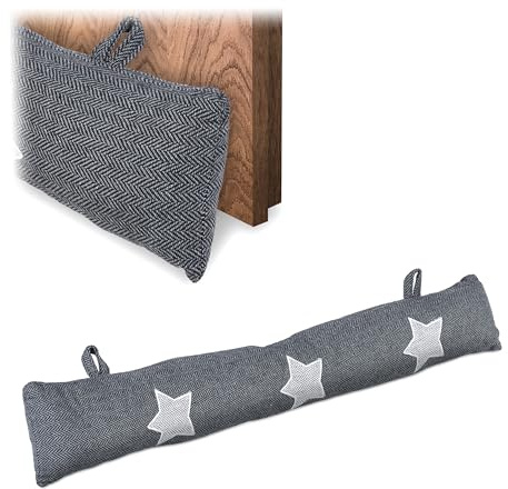 Relaxdays Boudin de Porte Isolant, pour Porte et fenêtre, en Tissu et Sable, Anti-Froid, 76 cm, Motifs étoile, Gris