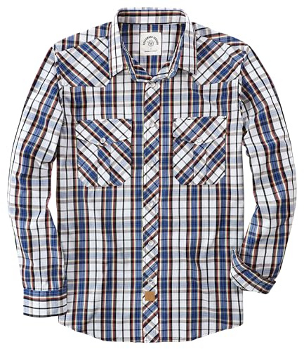 Dubinik Pearl Snap Shirts för män - Långärmad Western Vintage Rutiga tröjor, Vit blå gul, XXL