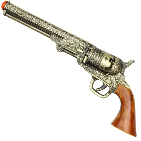 13-Inch Decorative Western Classic Revolver Style, Body SMB-110 with Ornate Engravings, Suitable for Decoration, Collecting, Costuming and Cosplay, Role-Playing, Halloween (Gold)