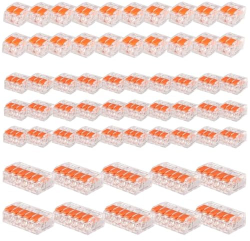 Kabelverbinder, 60 Stück Kabelklemmen Elektro Lüsterklemmen mit Betätigungshebel, Verbindungsklemmen können frei kombiniert Werden Federdruckhebel für Feste Flexible Kabel 2-5 Leiter