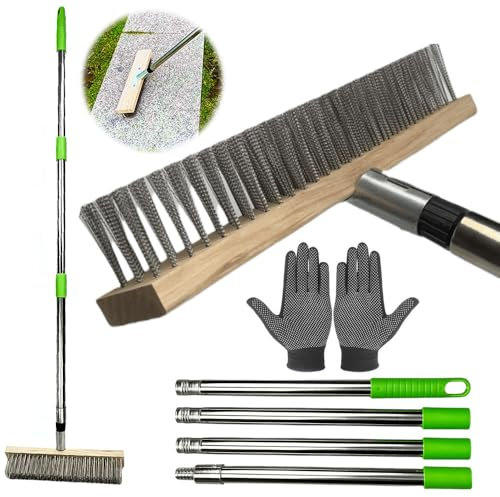 PASLFC Drahtbesen zur Moosentfernung mit Stiel,Drahtbesen 30cm,Stahldrahtbesen mit Teleskopstiel(160cm),Stahlbesen mit Stiel,Stahlbesen Moos Entfernen,Moosentferner