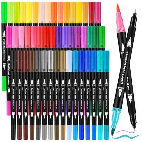 Zeawavsl Juego Rotuladores AcríLicos, 48 Colores Con Dos Puntas, Rotuladores Gruesos Y Finos, Para Bullet Journal, Letras A Mano, CaligrafíA, Manga, Tinta a Base de Agua (48)
