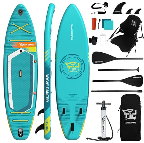 TIGERXBANG Aufblasbares Stand Up Paddle Board 335×86×15cm mit komplettem Zubehör, vielseitige Premium Paddle Boards für Erwachsene/Jugendliche, Paddle Board Wave Rider Dancer Collection-Himmelblau
