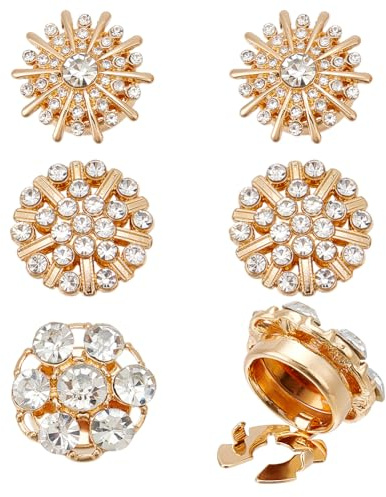 NBEADS 6 Stk. 3 Stile Strass-Knöpfe Abdeckung, Ärmel Blume Abnehmbare Hemdknopf-Clips Knöpfe Schmuck für Kleid Anzug Smoking Hemd Zubehör, Golden