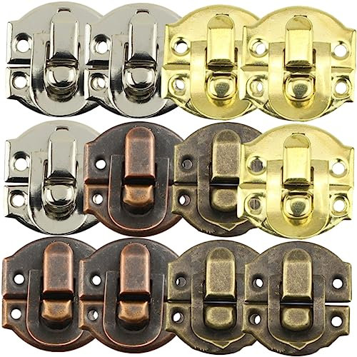 DOITOOL Pestillos De Cerrojo Decorativos Antiguos Para Caja De Madera y Joyero, 32 Piezas Tornillos Incluidos, Cierre Seguro y Resistente, Colores, y, Aptos Para Cajas Decorativas y Joyeros