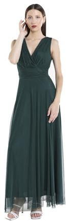 VALORIALUXE Abito Lungo da Cerimonia Donna in Tulle Elasticizzato con Scollo a V – Made in Italy (IT, Testo, XL, Regular, Regular, Verde Bosco)