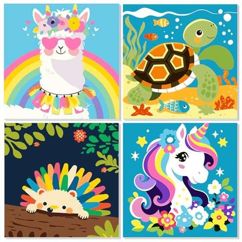 MEIYUDA Pintar por Numeros Niños con Marco Animales, DIY Painting by Numbers Kits Cuadros por Numeros, Pintura de Bricolaje Decoración para el Hogar Regalo de pared 20x20cm