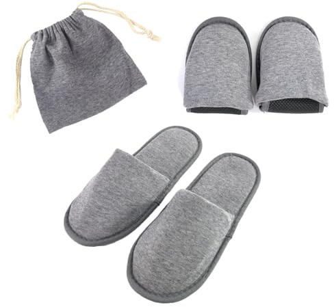 Chaussons de voyage pour les femmes et les hommes avec sac de rangement, 1 paire de chaussons de spa portables(Gris, Système Taille Chaussures EU, Adulte, Homme, Numérique (intervalle), Moyen, 39, 42)