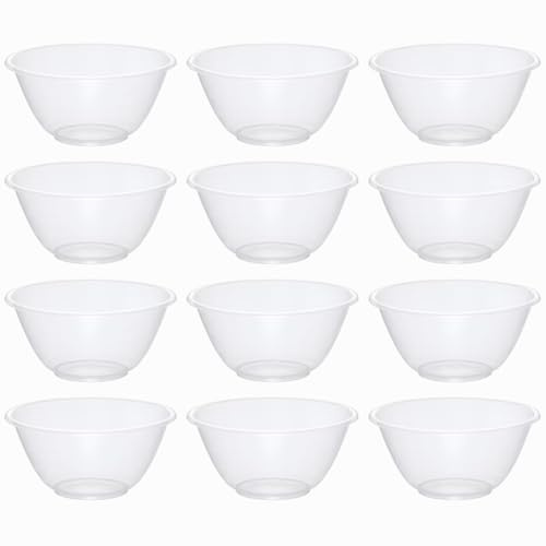 eMKay® Set of 12 Clear 20cm Plastic Mixing Bowls – 2.3L BPA-Free Food-Safe Nesting Bowls for Kitchen Prep, Baking & Serving – Microwave & Dishwasher Safe Lightweight Bowls