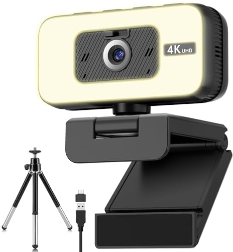 Danyesth 4K Webcam for PC, AutoFocus Web Camera for Laptop with Microphone | Ultra HD 4K Webcam with Light, USB Plug & Play, FOV 80° Computer Camera with Privacy Shutter for Live Streaming, Meetings