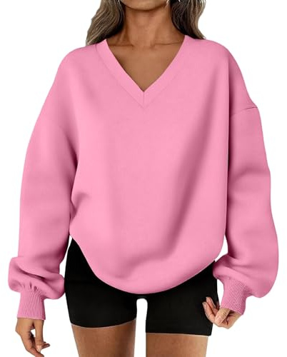 Voylansi överdimensionerad v-ringad tröja kvinnor långärmad stickad pullover topp kvinnor | Bekväma andningsbara tröjor med lykta ärmar design lös passform lätta tröjor för utomhusanvändning