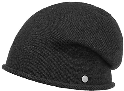 LIERYS Merino Kaschmir Beanie Oversize-Mütze Damen Herren Made in Germany Herbst Winter schwarz One Size