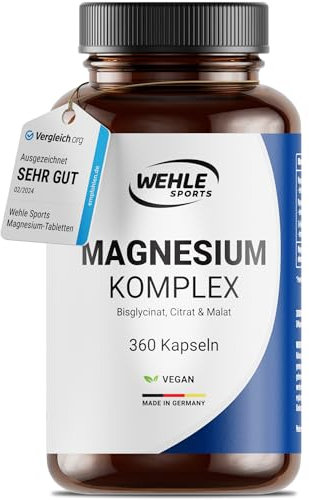 Magnesium hochdosiert 2250 mg Magnesium pro Tagesdosis - 3-Fach Komplex mit: Magnesiumbisglycinat, Magnesiumcitrat Magnesiummalat, hochdosiert, vegan (360 Kapseln) - Verpackung kann variieren