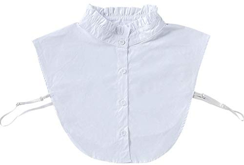 JOYKK Women's Soft Wrinkles Ruffled Faux Stand Collar Overlay Pullover White Half Shirt – White