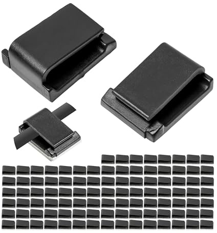 Kabelklämmor för limning, 100 st, i svart, 16 x 13 mm, kabelklämmor för TV, PC, köksapparat, lampa m.m., självhäftande kabelhållare, kabelhållare för vägg, tak, golv, kabelklämmor