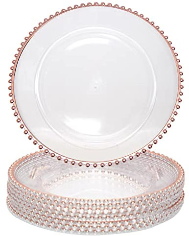 DaCakeWS Rose Gold Bead Acrylic Charger Plates 13, Set 10PCS Round Table Charger Plates Decoration Dinner,Wedding,Party,Event(Acrylic Round Rose Gold10)