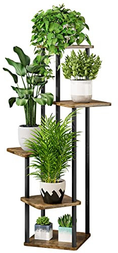 AZERPIAN Soporte para plantas de 5 niveles, estante de metal para flores para múltiples plantas, soportes altos de esquina para patio, jardín, sala de estar, balcón, dormitorio, color negro (5