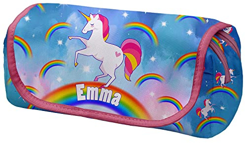 Ferocity Personalisierte Mäppchen Federtasche mit Namen Schlamperbox Federmäppchen mit Klettverschluss Klappe Schüleretui Stiftemappe mit Zwei Reißverschlüssen Proud Unicorn [151]