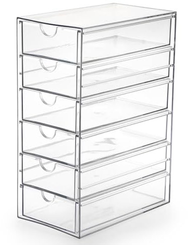 SUMTree Clear Hair Accessory Organizer Box with 6 Drawers, Plastic Hair Accessory Organizer Box, Hair Accessory Container for Bathroom, Closet, Desk, Office, 25 * 17.5 * 10.4cm