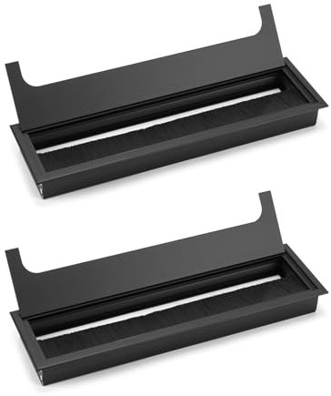 QWORK® Juego de 2 pasacables de Escritorio Rectangular con Junta de Cepillo, aleación de Aluminio, 80 x 280 mm