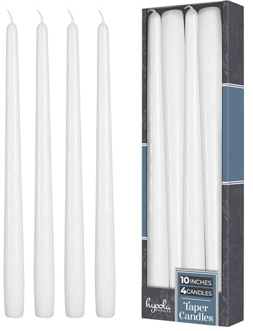 Hyoola Tall Taper Candles - 10 Inch White Unscented Dripless Taper Candles - 8 Hour Burn Time - 4 Pack