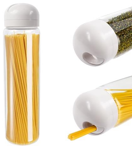 Gzsekken Spaghetti Storage Jar,Glass Spaghetti Pasta Storage Container with Lids 1400ml Tall Clear Airtight Food Storage Jar,Kitchen Storage Jars Pantry Storage Container for Noodles Flour Cereal
