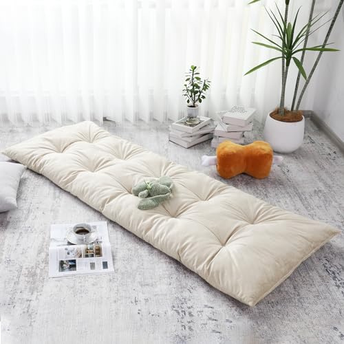 BALAPET Floor Lounger Pillow,Foldable Light Thick Tufted Floor Pillow Cushion with Elasticized Webbing for Easy Storage.Floor Lounger for Meditation,Playing,Yoga,Reading,Sleeping(Beige White)
