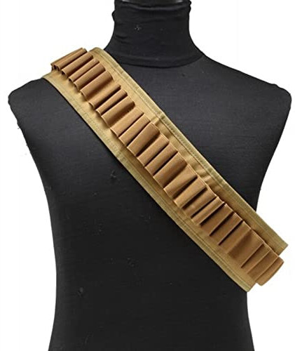 ANSNOW Bandolera para 30 Cartuchos, Bolsa para Cartuchos de Caza, Calibre 12, Soporte para Cartuchos de Escopeta, Bolsa para Munición, Accesorios para Airsoft/Bronceado
