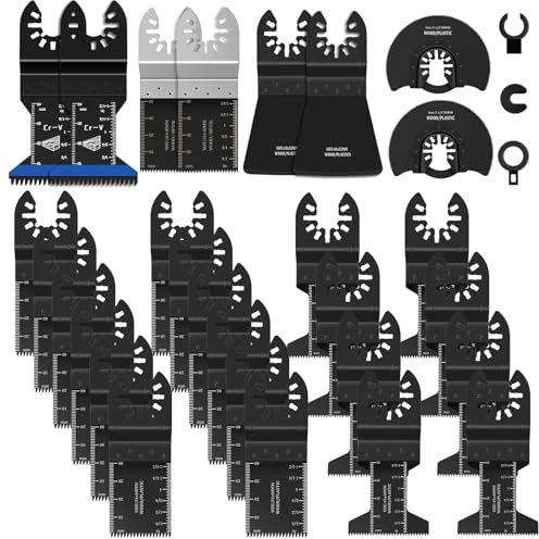 FANTICDE Hojas de Sierra Multiherramienta 28 Piezas, Accesorios Multiherramienta Hoja de Sierra Oscilante para Madera Plástico Metal, Accesorios de Herramientas Multifuncionales para Fein Multimaster