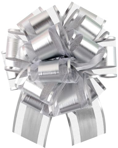 yisight 10pz Fiocchi Regalo Grandi, Fiocchi per Auto Matrimonio, 15 cm, Fiocco Natalizio con Nastro Regalo, per Matrimoni, Compleanni, Confezioni Regalo, Sacchetti di Zucchero (Argento)