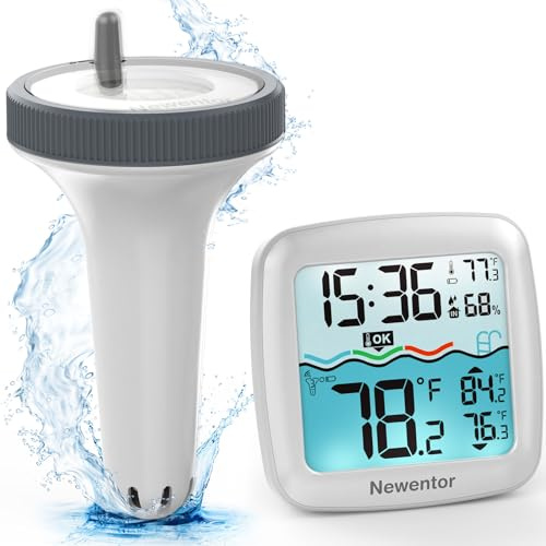 Newentor Pool Thermometer Floating Easy Read, IPX8 Wireless Swimming Pool Thermometers with Indoor Thermometers, Floating Thermometer for Spa/Hot Tub/Fish Tank, Milky