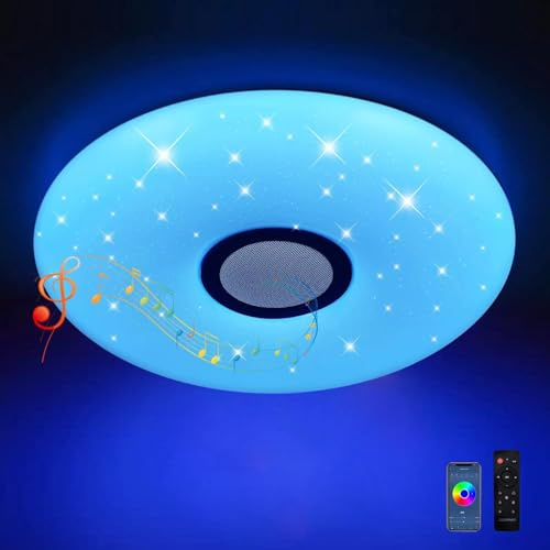 Led taklampa med fjärrkontroll och app dimbar 24W Bluetooth taklampa stjärnhimmel, färgbyte RGB varmvit/kallvit IP44 vattentät