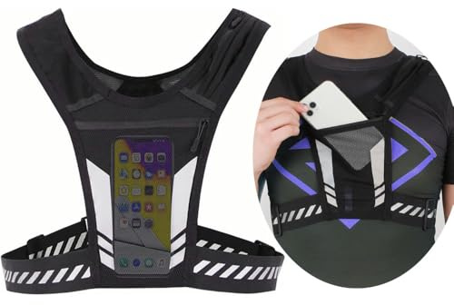 Changyeah Gilet da corsa, leggero Gilet riflettente, borsa per cellulare riflettente, borsa leggera per il petto, borsa per cellulare e bere per corsa, jogging, ciclismo