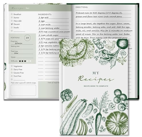 BIROYAL Carnet de recettes à remplir A5 relié — Livre de recettes vierge 224 pages | 100 recettes | Cahier de cuisine vide | Pour des plats familiaux et gourmands