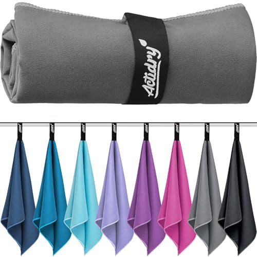 Actidry mikrofiberhandduk M (70 x 140 cm) mikrofiber sporthandduk fitnesshandduk vandring camping – mörkgrå