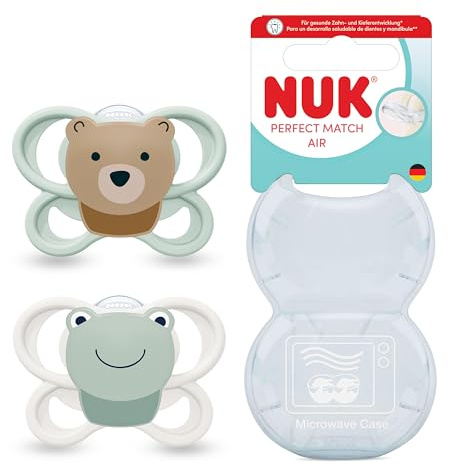 NUK Perfect Match Air Baby Dummies | 0-6 Months | Orthodontic Soothers that Promote Air Flow & Prevent Drool Rash | 95% Baby Acceptance** | Bear & Frog | 2 Count