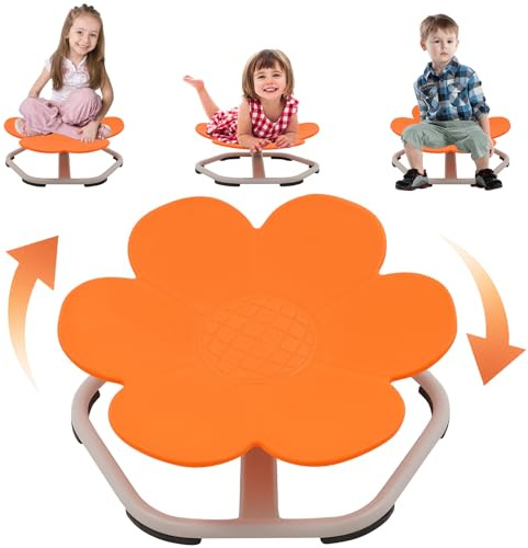 Sedia Girevole Sensoriale per Bambini, 360° Sedia Girevole Sensoriali per Autismo con Base in Metallo Antiscivolo, Sicura e Robusta, Allenamento alla Coordinazione Corporea, 54x54x27CM, Arancione