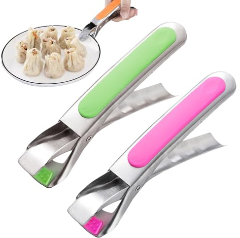 Heat-Resistant Stainless Steel Anti-Scald Tongs, 2025 New Kitchen Silicone Tongs, Cooking Tongs for Moving Hot Plate or Bowls with Food Out from Instant Pot Microwave Oven (G+P)