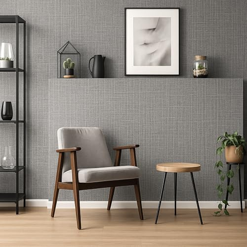 LEDSone Light Grey Textured Linen 5 Rolls Wallpaper 50x280 cm Thick Fabric Effect Plain Hessian Wall Covering for Bedroom, Living Room & Hallway