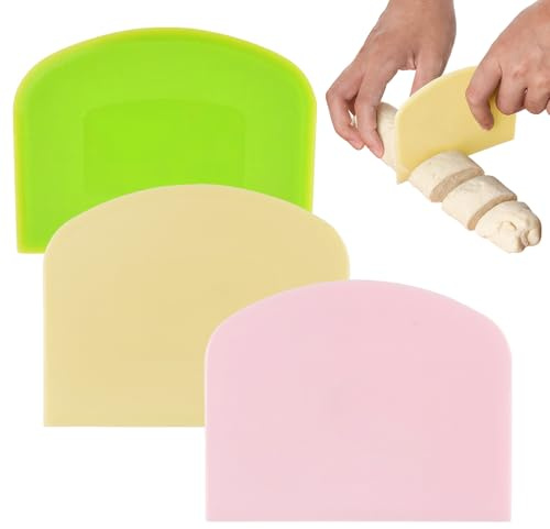 3 Pcs Plastic Dough Scraper Cutter Large Flexible Plastic Multipurpose Nonstick Food Grade Pastry Cutter Bowl Scraper Bench Tool for Baking Bread Making Sourdough Cake Pizza Essential Kitchen Utensil