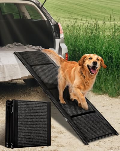 180CM Folding Dog Ramp for Car SUV Truck, Portable Pet Ramp for Large Dogs, Lightweight Non-Slip Dog Car Ramp, Sturdy Dog Ramp for Cars and SUV & Truck, Easy to Carry and Store