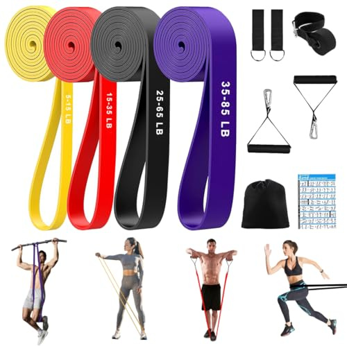 Bande Elastique Musculation avec 4 Niveaux Résistance Élastique | Elastique Sport pour Le Yoga, Pilates, Fitness, Squats, Pont Fessiers, Yoga pour Hommes et Femme