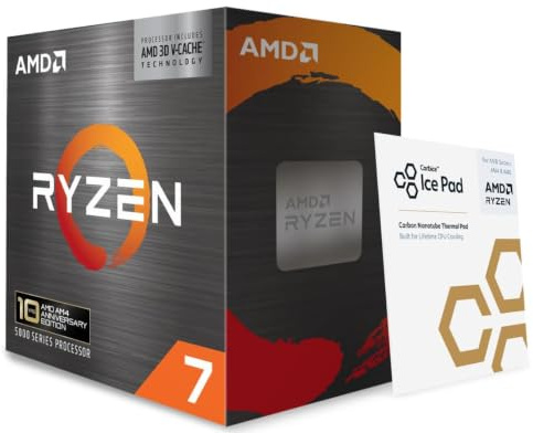 AMD Ryzen 7 5800X3D Processeur 10E Anniversaire (8 Coeurs/16 Threads, Socket AM4, 105W TDP, 100 Mo Cache, jusqu'à 4.5 GHz Fréquence Boost, Pas de Ventilateur)